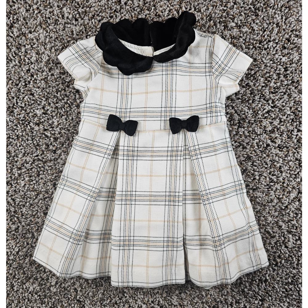 Cupcakes & Cashmere Baby Girls Sz 12M Dress Formal White Black Plaid